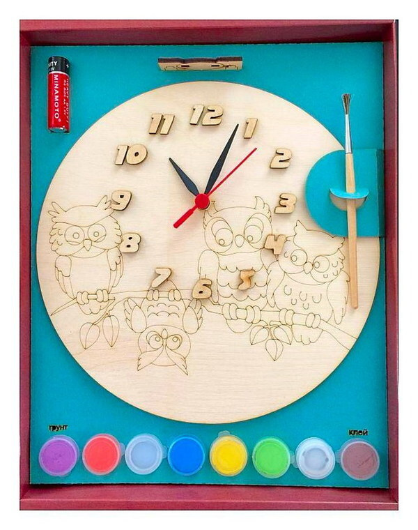 Часы под роспись Нескучные игры с циферблатом "Совы" с красками (ДНИ7816)  #1