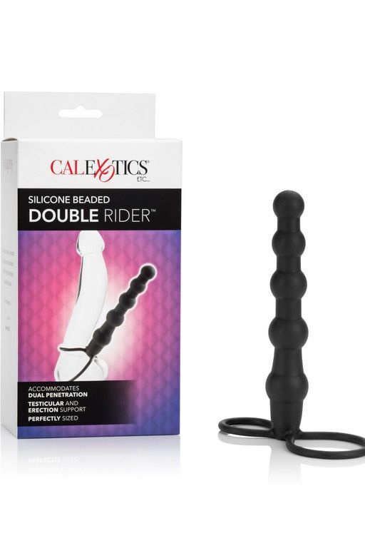 Насадка на пенис для двойного проникновения Silicone Beaded Double Rider - 14 см.  #1