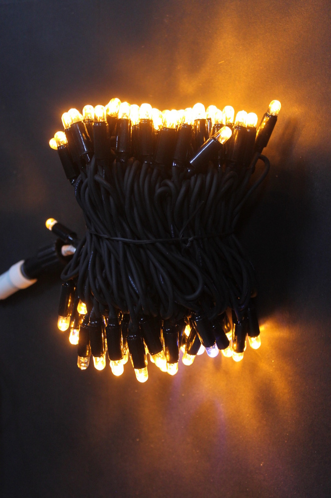 Гирлянда Нить 10м, 31V, шнур черного цвета, 100 LED, 90 желтых постоянного свечения и 10 белых с FLASH-эффектом #1