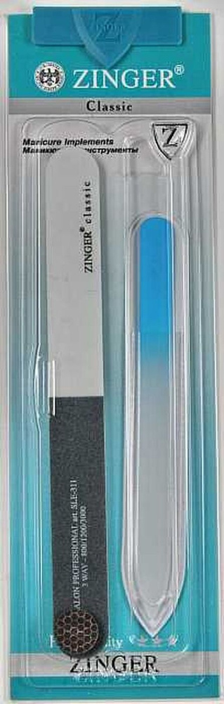 Zinger/ Набор для маникюра Sis-139 (пилка стеклянная;полировка 3-х сторонняя)/ Пилочка для ногтей/ Полировка #1