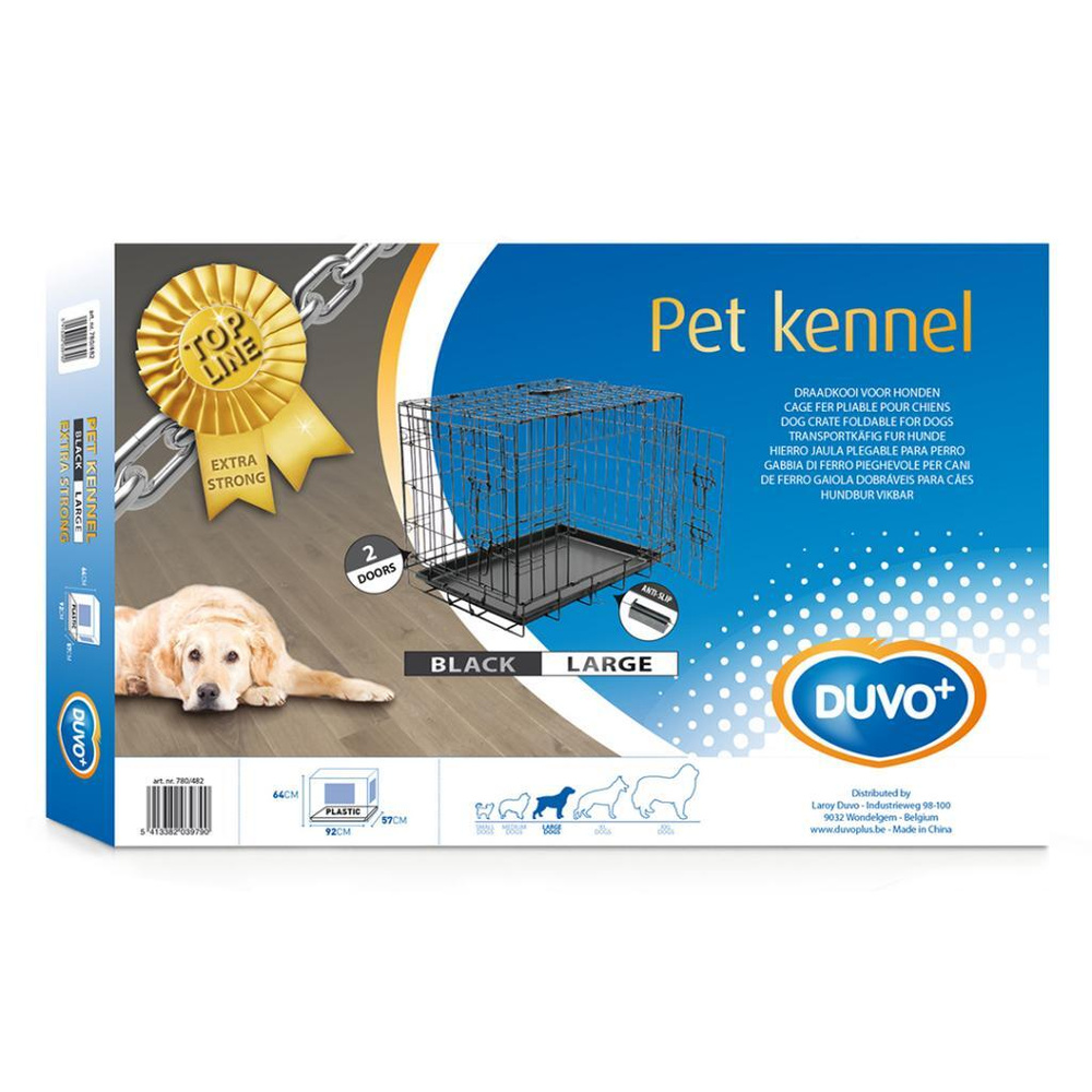 Клетка для собак двухдверная DUVO+ "Pet Kennel Top Line LARGE", чёрная, 92х57х64см (Бельгия)  #1