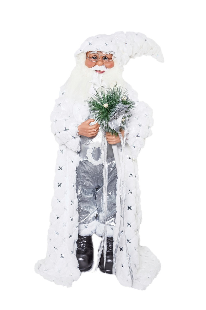 Новогодняя фигурка Дед Мороз в белой шубе, высота 90 см #1