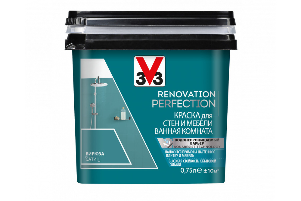 Краска для стен и мебели ванная комната RENOVATION PERFECTION БИРЮЗА 750 мл.  #1