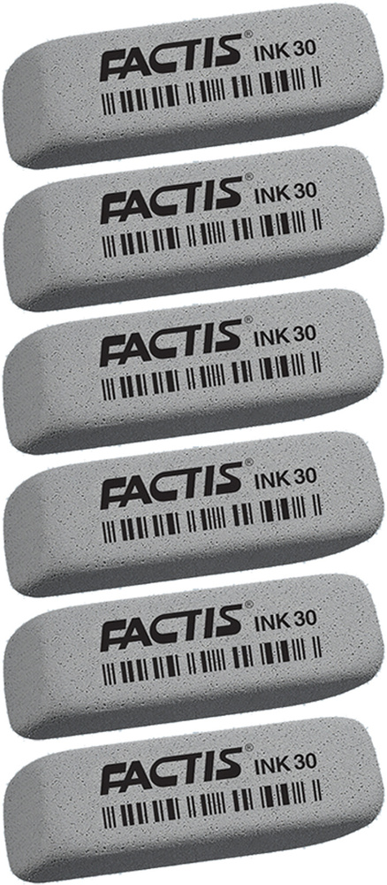 Ластик FACTIS INK30, 58х20х10мм, серый, скошенные края, абразивный каучук, 6 шт  #1