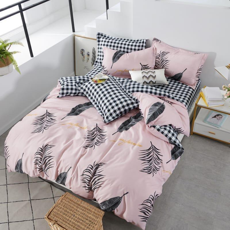 Комплект постельного белья Mency House Pink leaves 2-х спальный, Поплин, наволочки 70х70  #1