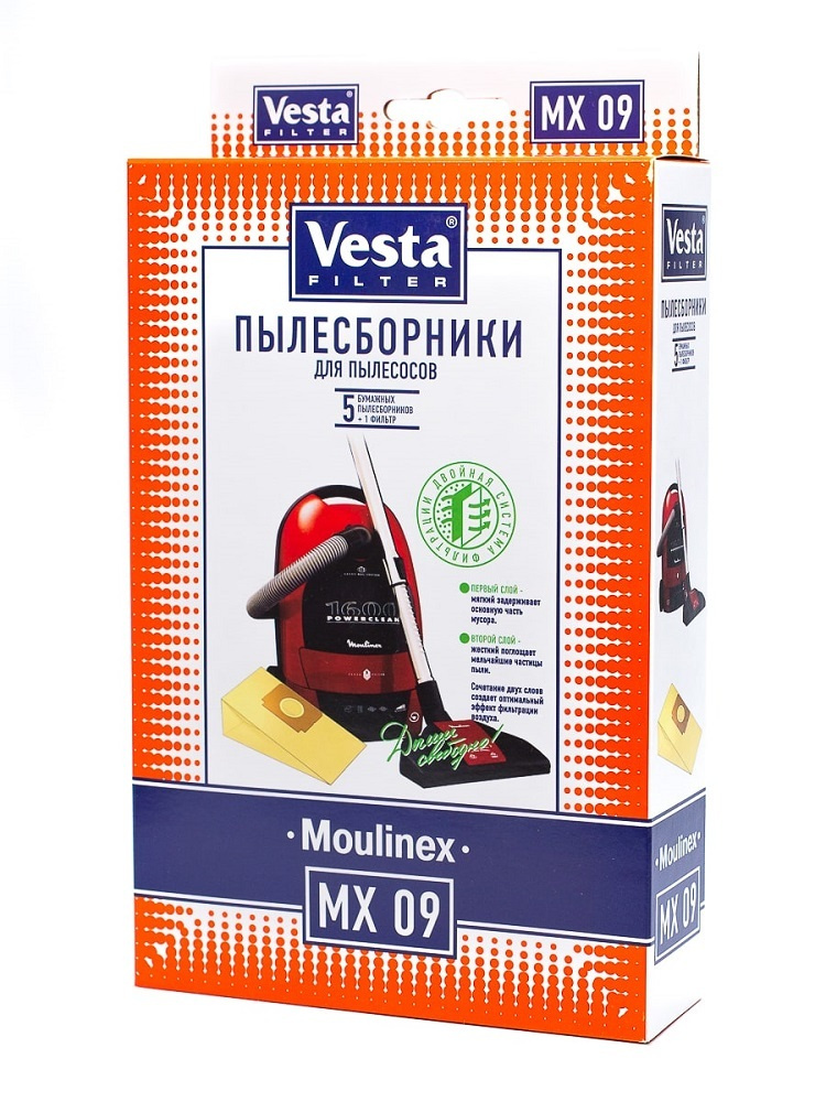 Мешки-пылесборники Vesta filter MX 09 для пылесосов Moulinex, 5 шт #1