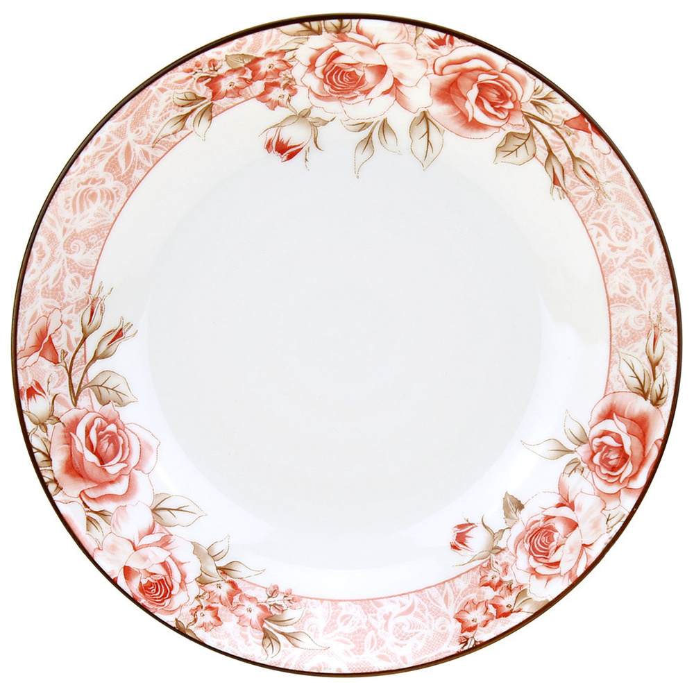 Набор тарелок "Розы, розовый фон" 2 шт. Тарелка глубокая суповая д176мм h35мм, 450мл, с деколью, фарфор #1