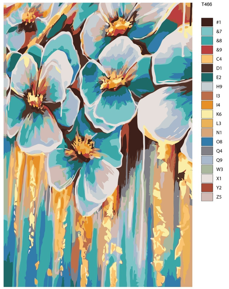 Картина по номерам T466 "БИРЮЗОВЫЕ ЦВЕТЫ" 40Х60 #1