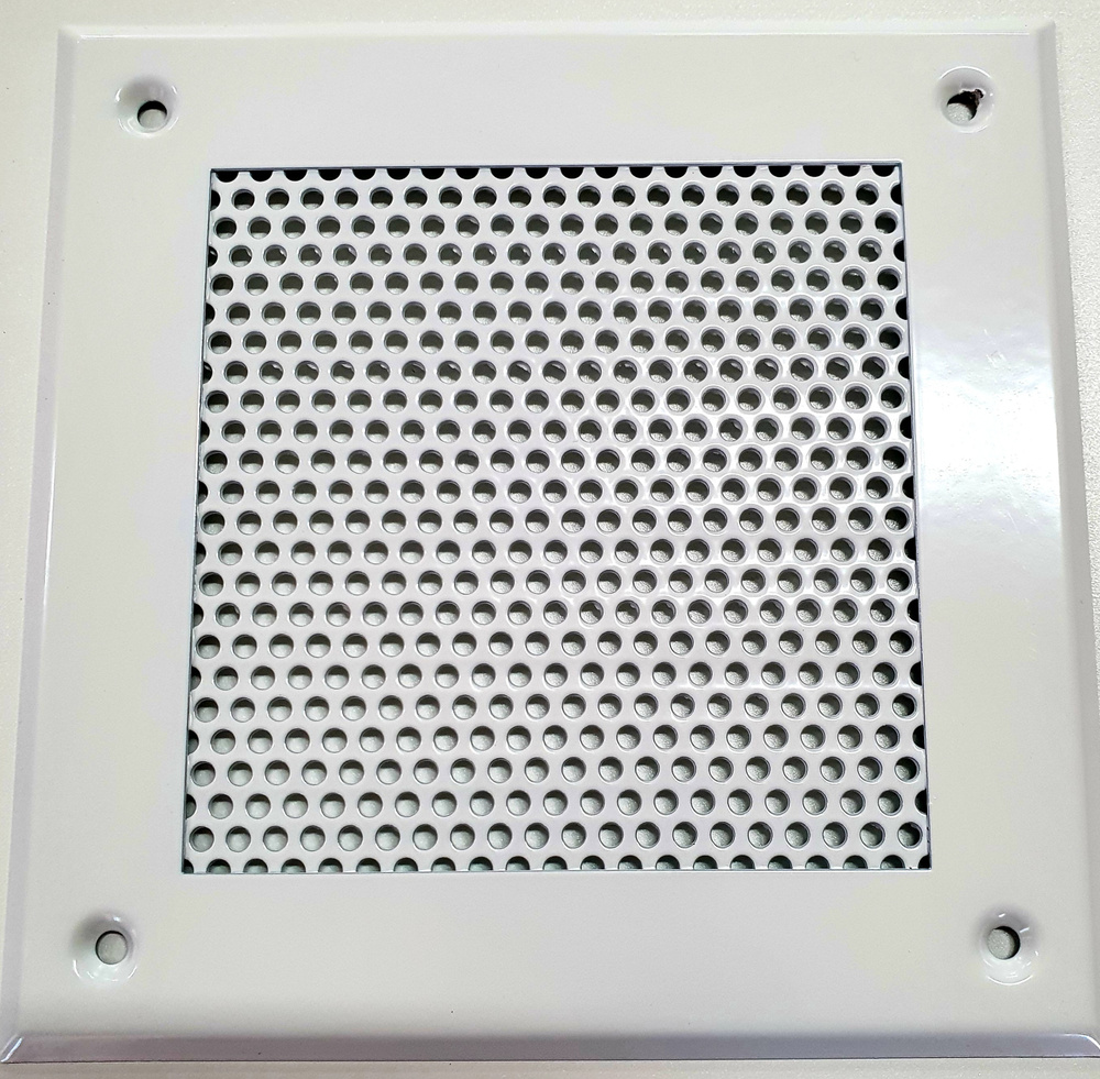 Вентиляционная решетка металлическая 210х210 мм, тип перфорации кружок (Rv 3-5), цвет белый.  #1