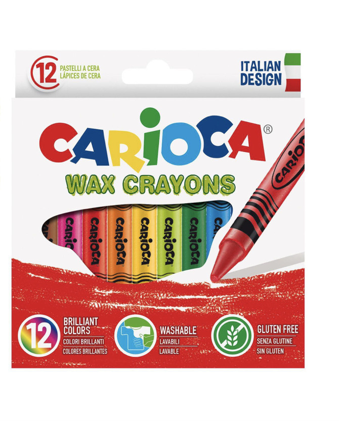 Мелки восковые 12 цветов Carioca "Wax Crayons" 95 мм, диаметр 8 мм, круглые, в картонной коробке  #1