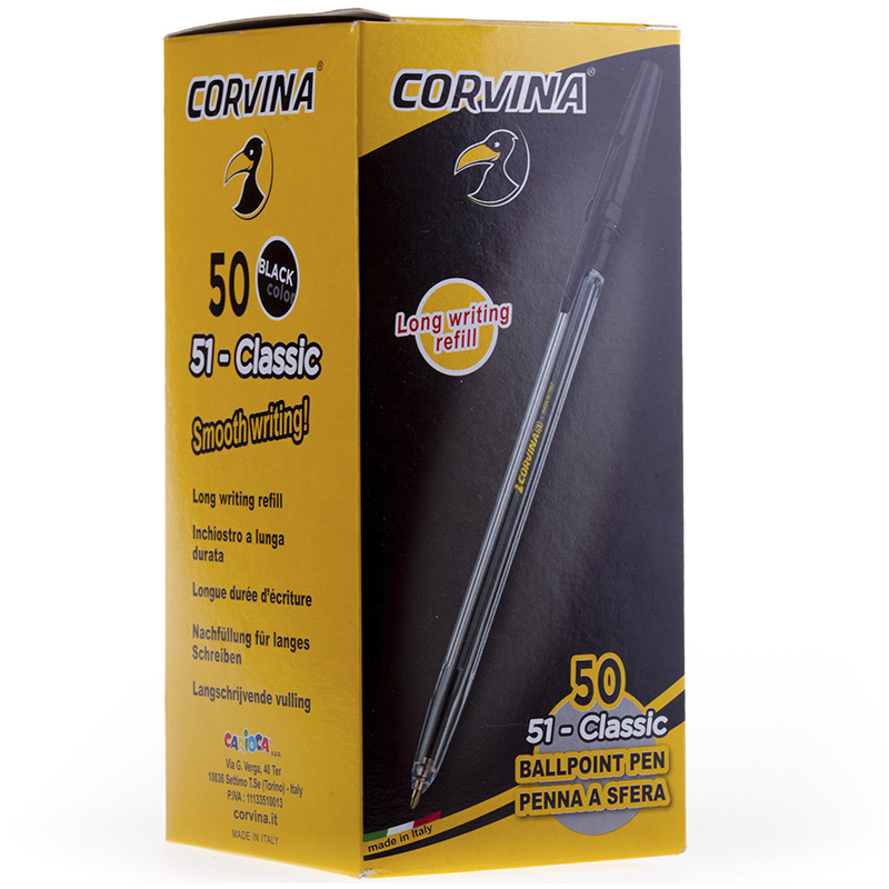 Ручка шариковая Corvina "51 Classic" черная, 1,0мм, прозрачный корпус (50 штук)  #1