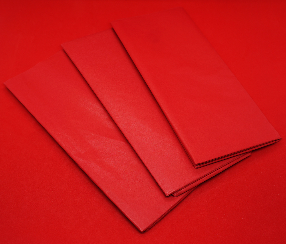 Бумага упаковочная тишью 30 листов 51x66см. цвет красный #1