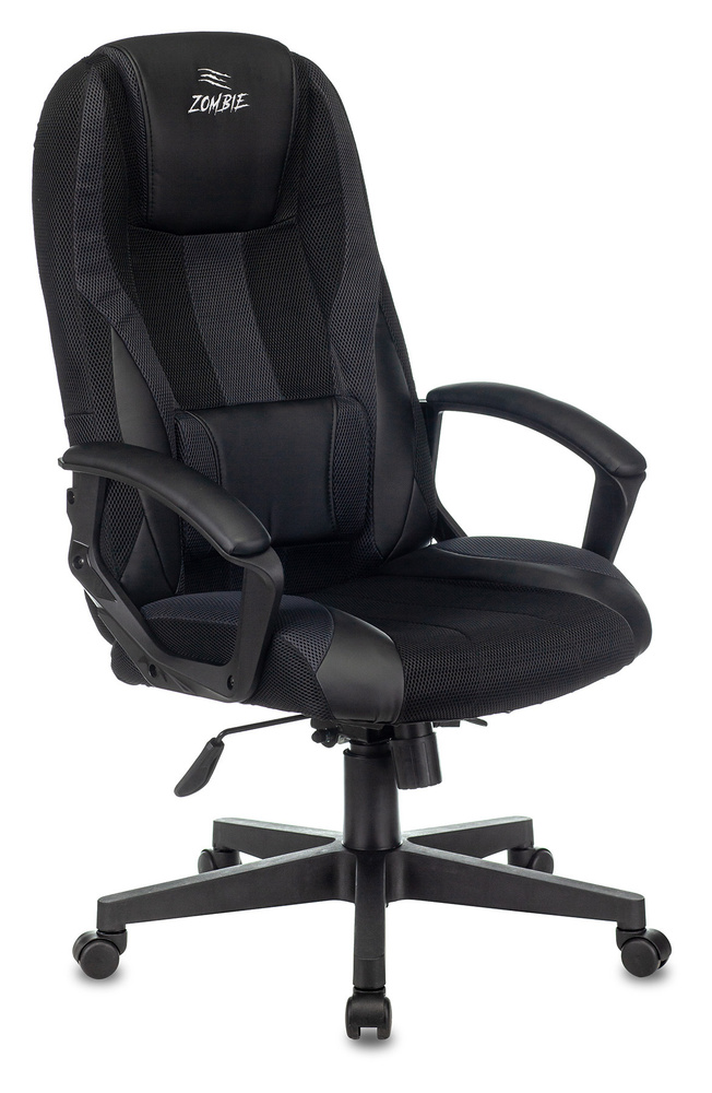 Кресло игровое Zombie 9 BLACK черный/серый, текстиль/эко.кожа, крестовина пластик  #1