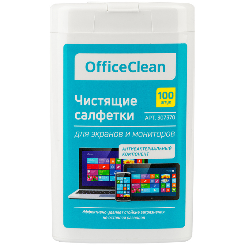 Салфетки влажные чистящие 100 штук для экранов мониторов всех типов электроники, оптики, оргтехники OfficeClean #1