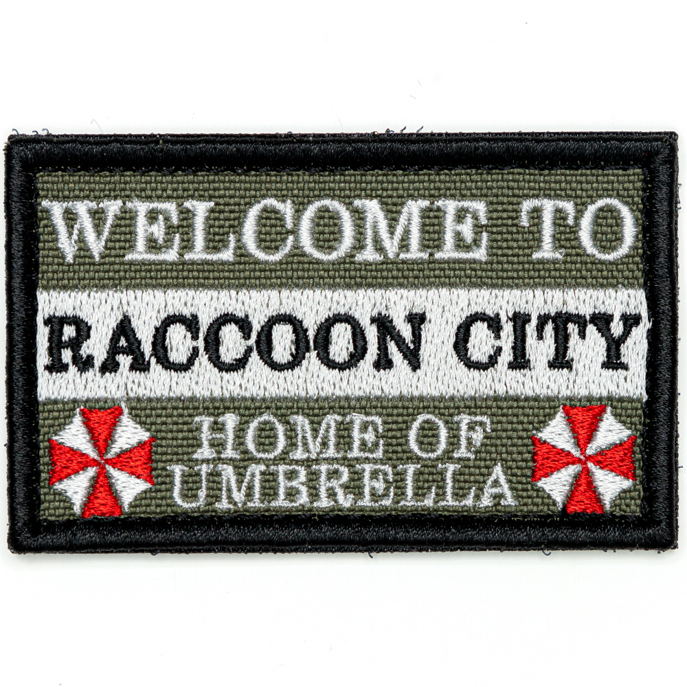 Нашивка на одежду, патч, шеврон на липучке "Raccoon city" 7,8х4,8 см  #1