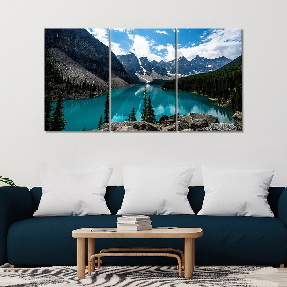 Модульная картина для интерьера на стену Голубое озеро в горах, еловый лес (2) 150х80  #1