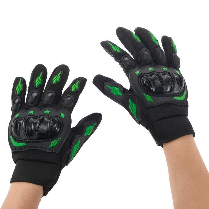 Перчатки мотоциклетные с защитными вставками, пара, размер М, черно-зеленый  #1