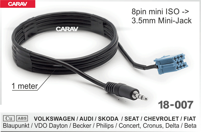 Кабель AUX (CARAV 18-007) VW / AUDI / SEAT / SKODA (Blaupunkt, VDO, Becker) 8pin mini-ISO -> 3.5mm mini-jack) #1