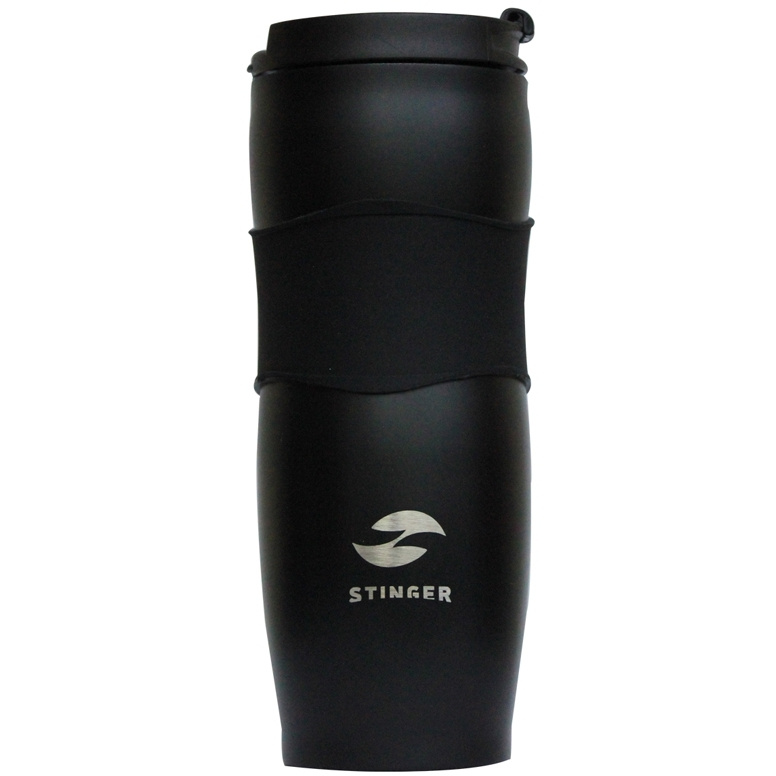 Термокружка Stinger, 0,4 л, сталь/пластик/силикон, черная, 7,2х19,4 см, непротекающая крышка-клапан  #1