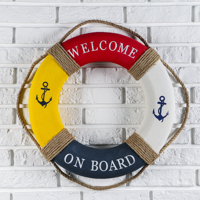 Спасательный круг с бечевкой "welcome on board", якори, 7*50*50 см, разноцветный  #1