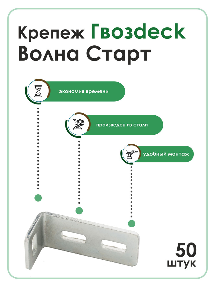 Скрытый крепеж Гвозdeck (Гвоздек) Волна старт (уголок 50*50*36), 50 шт.  #1