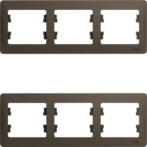 Рамка Schneider Electric Glossa трехместная горизонтальная шоколад (комплект из 2 шт)  #1