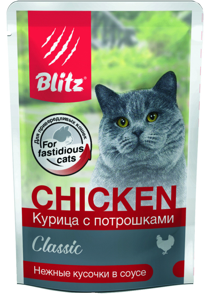 Корм влажный Blitz Classic Adult Cat для кошек всех пород (курица с потрошками) полнорационный, 24 шт #1