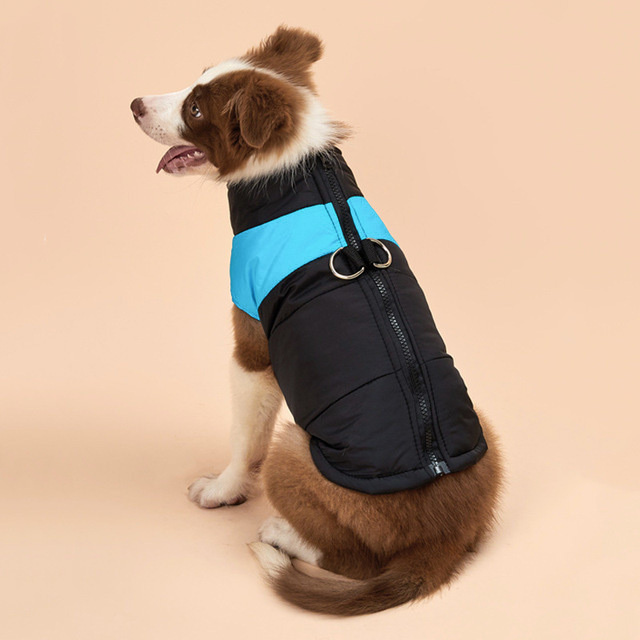 Утепленная водоотталкивающая куртка-жилетка для собак GABYDOG Classic на молнии черно-голубая, размер #1