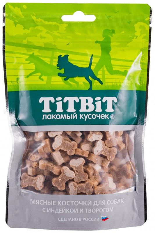 Лакомство для собак всех пород TiTBiT 145 г, мясные косточки с индейкой и творогом  #1