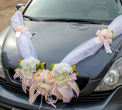 Лента на свадебную машину молодоженов - украшение на капот авто жениха и невесты, кортежа гостей "Веста" #1