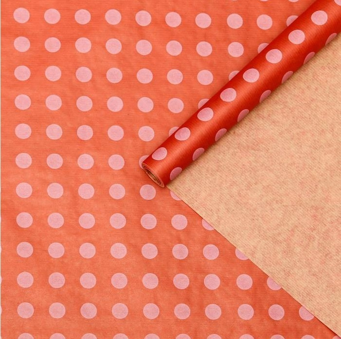 Крафт бумага в рулоне / Круги на розовом / 70см*10м 40гр #1