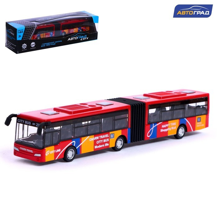 Автобус металлический "Городской транспорт", инерционный, масштаб 1:64, цвет красный  #1