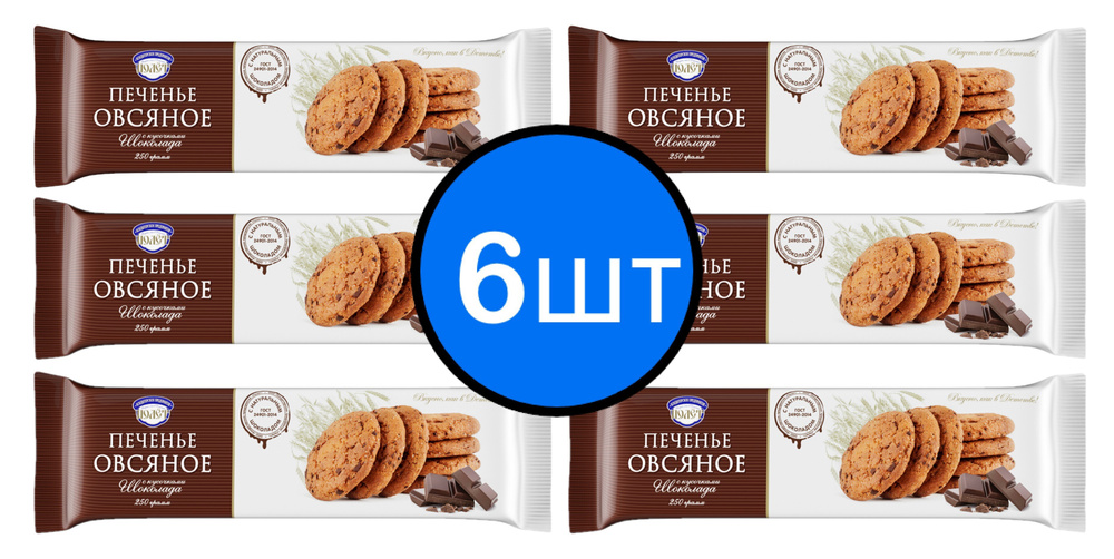 Печенье Овсяное с кусочками шоколада ПОЛЕТ, 250г х 6шт #1