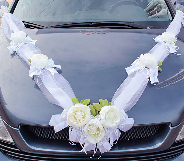 Красивая лента на свадебную машину молодоженов - украшение на капот авто жениха и невесты, кортежа гостей #1