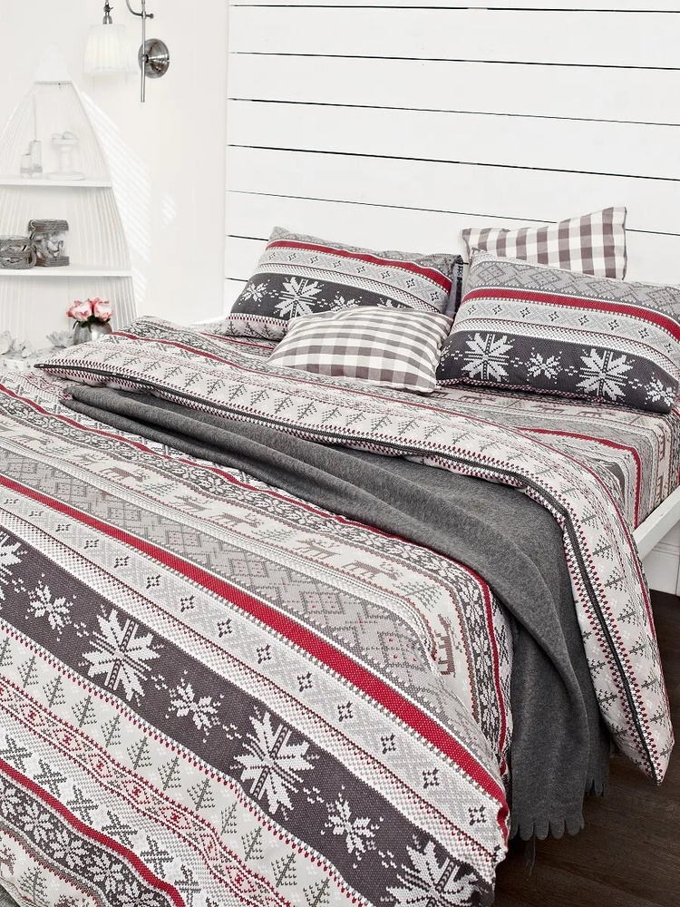 Комплект постельного белья ADT Норвежский узор, Фланель 100% хлопок, 1,5 спальный, наволочки 70х70  #1