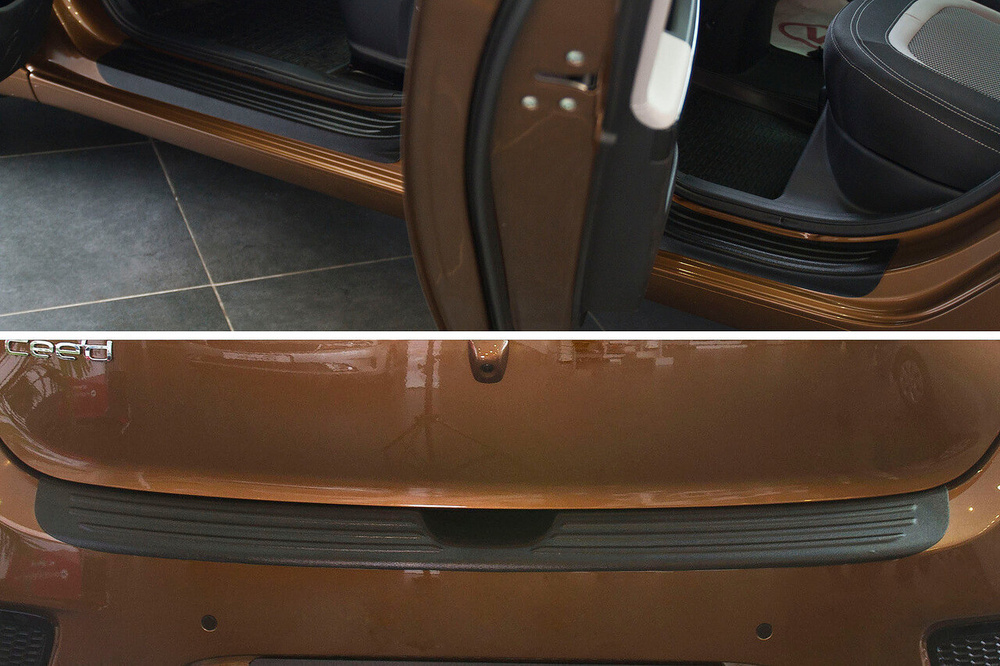 Kia Ceed (хэтчбэк) 2015-2018 Накладки на пороги дверей и накладка на задний бампер  #1
