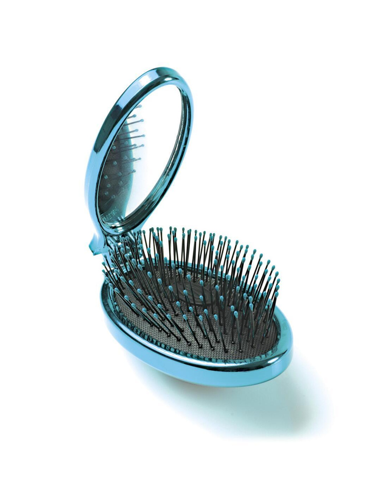 Wet brush Мини расческа для спутанных волос складная с зеркальцем (мята) MINI POP FOLD TEAL  #1