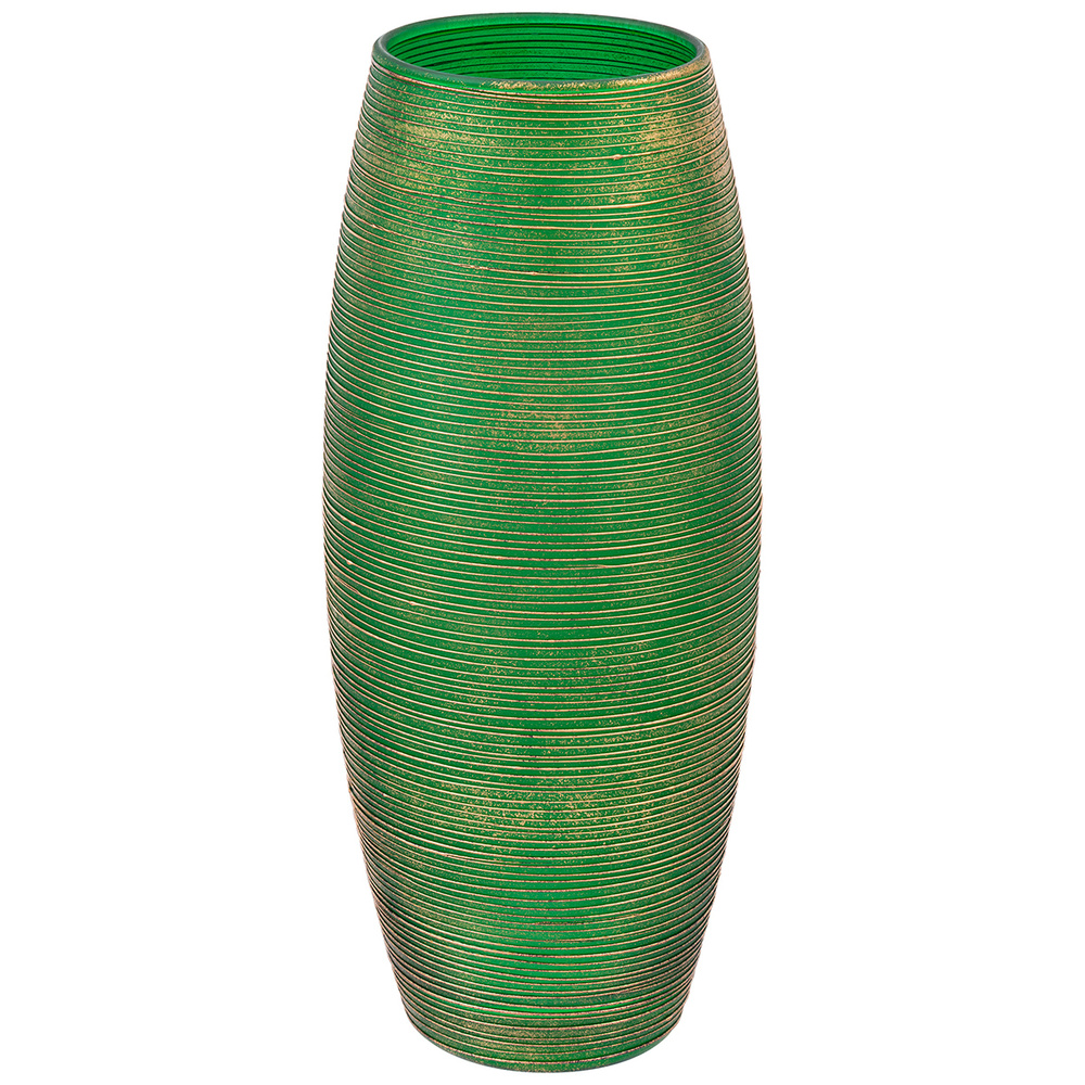 Elan Gallery Ваза "11х11х26 см Зеленая с золотыми нитями бочонок ваза для цветов/декоративная/для интерьера/стеклянная/настольная/Идеальный #1