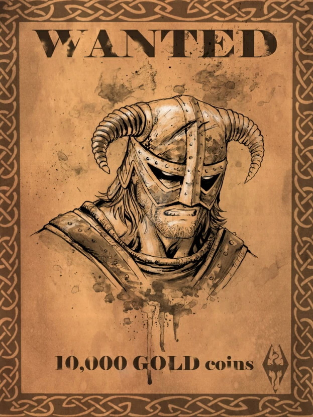 плакат, постер Skyrim: Dovahkiin Wanted Poster, Скайрим на бумаге, размер 21х30см  #1