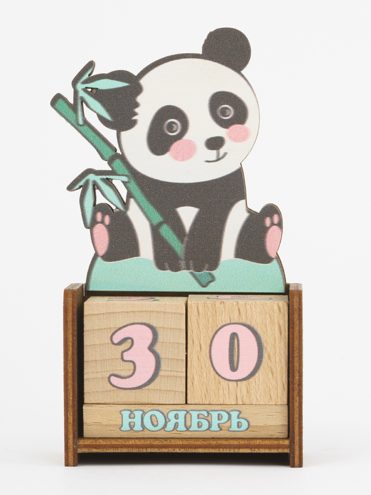 Вечный календарь "Панда" из дерева (бук) #1