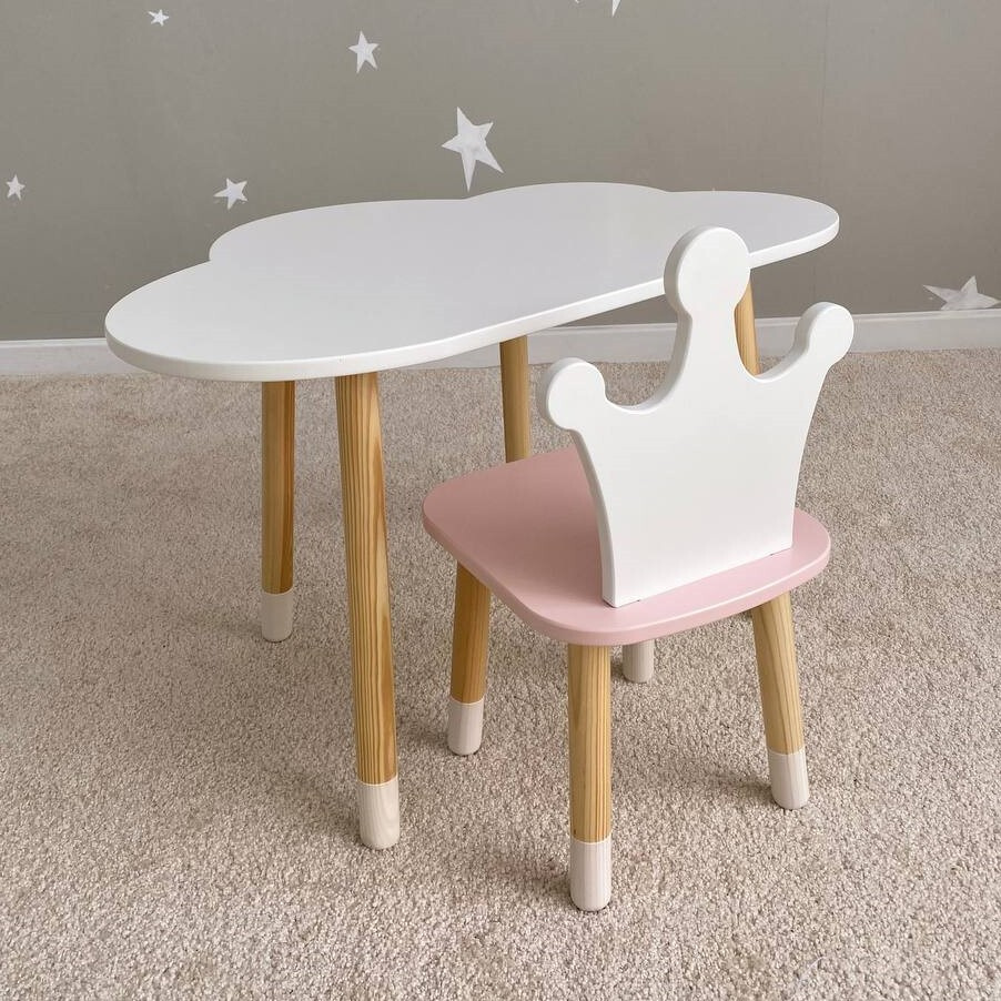 Комплект детской мебели DIMDOMkids, стол "Облако" белый + стул "Корона" розовый  #1