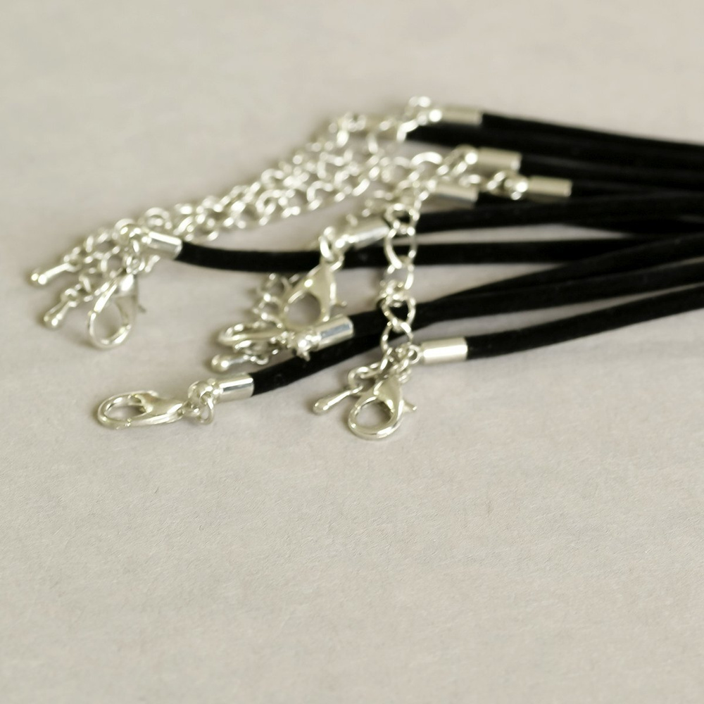 Основа для ожерелья/кулона/чокера с замочком (3 шт.), бархатный шнур, размер 480х3 мм, цвет черный  #1