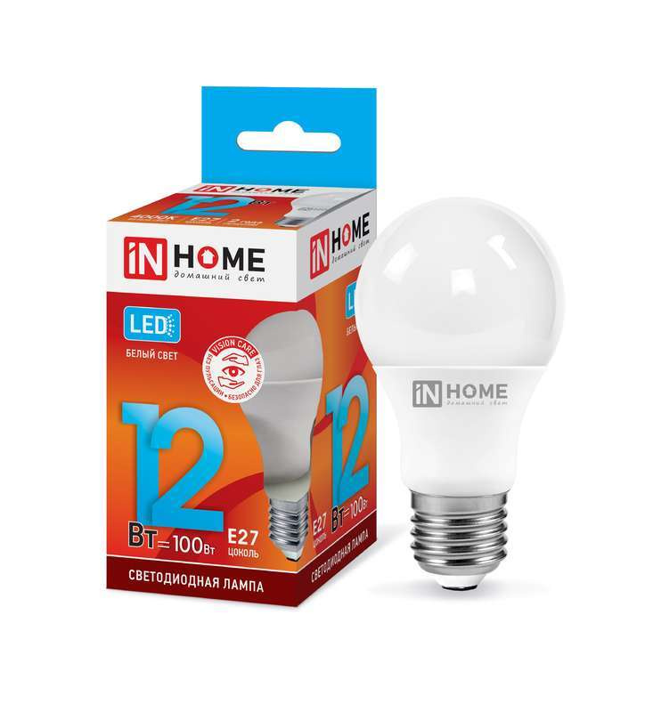 IN HOME Лампочка светодиодная LED-A60-VC 12Вт 230В E27 4000К 1080лм 4690612020242 (10шт.в упак.), 10 #1