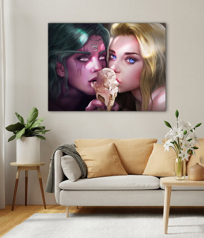 Интерьерная картина на холсте "Джайна и Тиранда с мороженым - Варкрафт" на подрамнике 30x22 см  #1