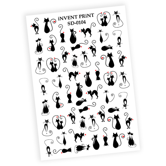 iNVENT PRiNT слайдер дизайн / водные наклейки для ногтей / наклейки на ногти Черные Кошки Коты, SD-104 #1
