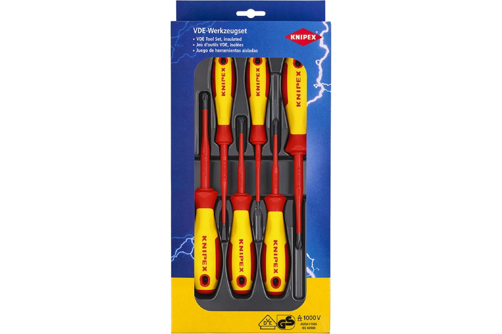 Набор тонких отверток KNIPEX VDE 1000В, 6 пр, SL2.5/4.0 шлиц, PH1/2 крест., PZ1/2, KN-002012V04  #1