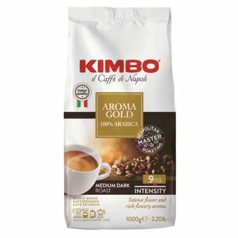 Кофе в зернах KIMBO Aroma Gold Arabica (Кимбо Арома Голд Арабика) натуральный 1000 г, вакуумная упаковка #1