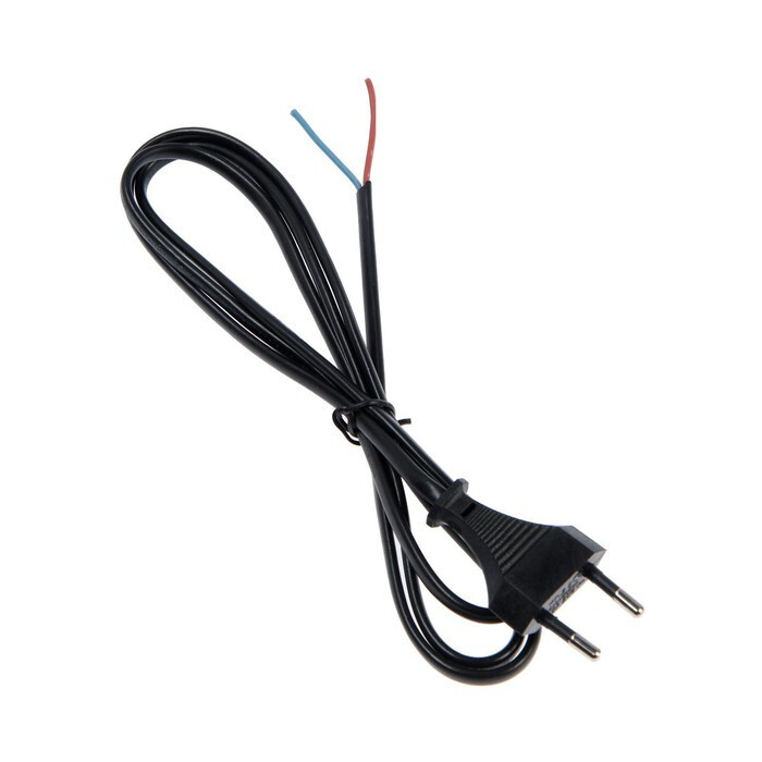 Шнур сетевой с вилкой, 1,5 метра, ШВВП 2х0.5 мм2, черный, 2 штуки ...