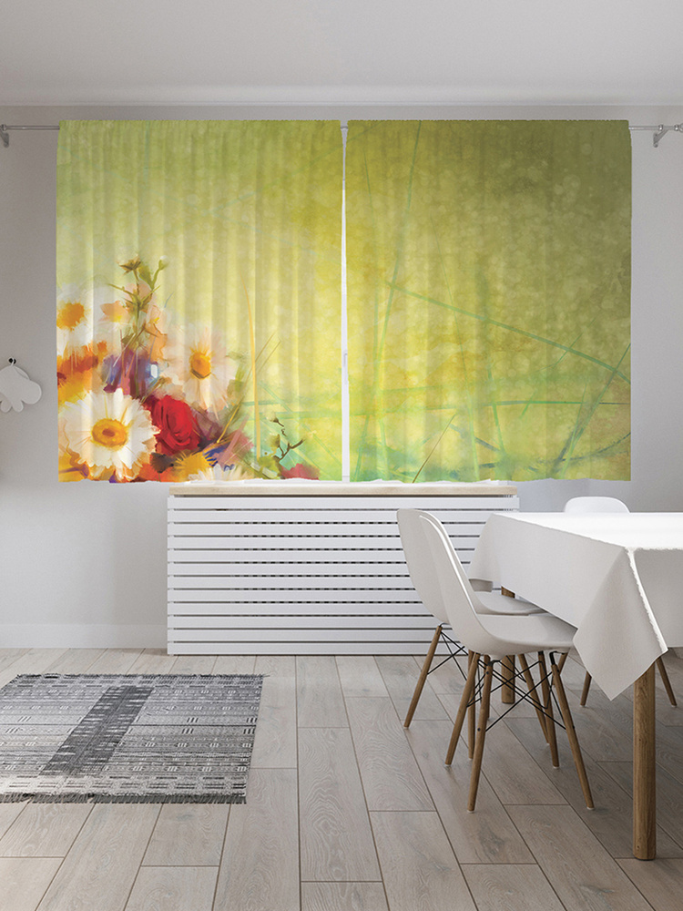 Фотошторы для кухни и спальни JoyArty "Цветы в иллюзии", 2 полотна со шторной лентой шириной по 145 см, #1