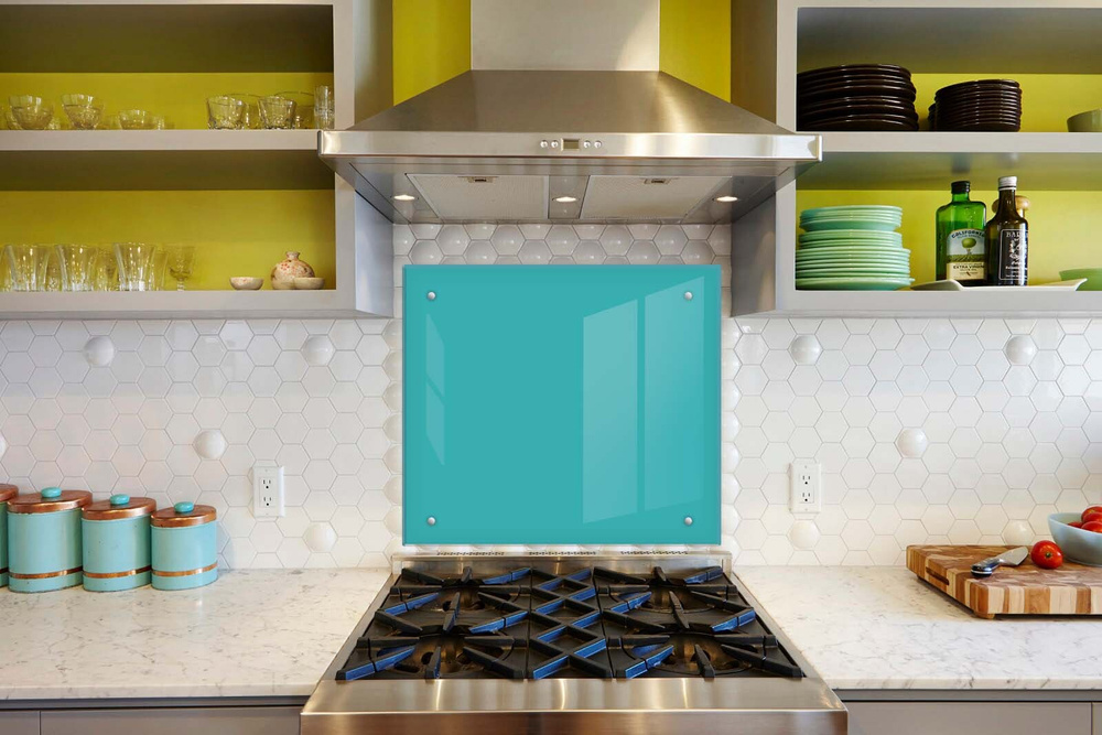 Фартук кухонный на стену / Панель из закаленного стекла 600х600 мм / Защитный экран для кухни "ГОЛУБОЙ" #1